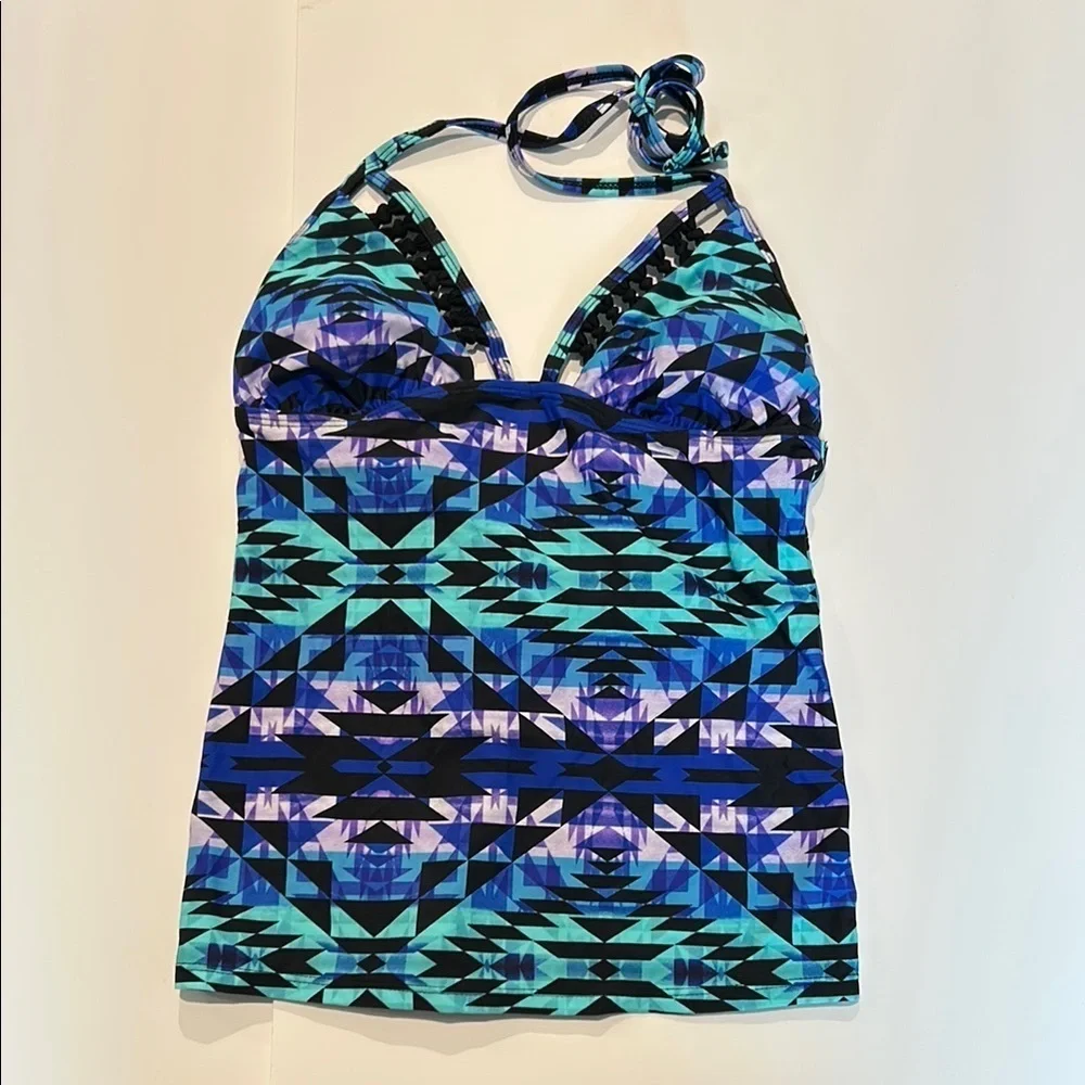 Arizona blue triangle print tankini swim top size small new